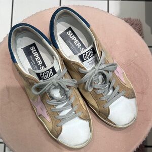 Golden Goose Women's Tan, Pink, and Blue Sneakers